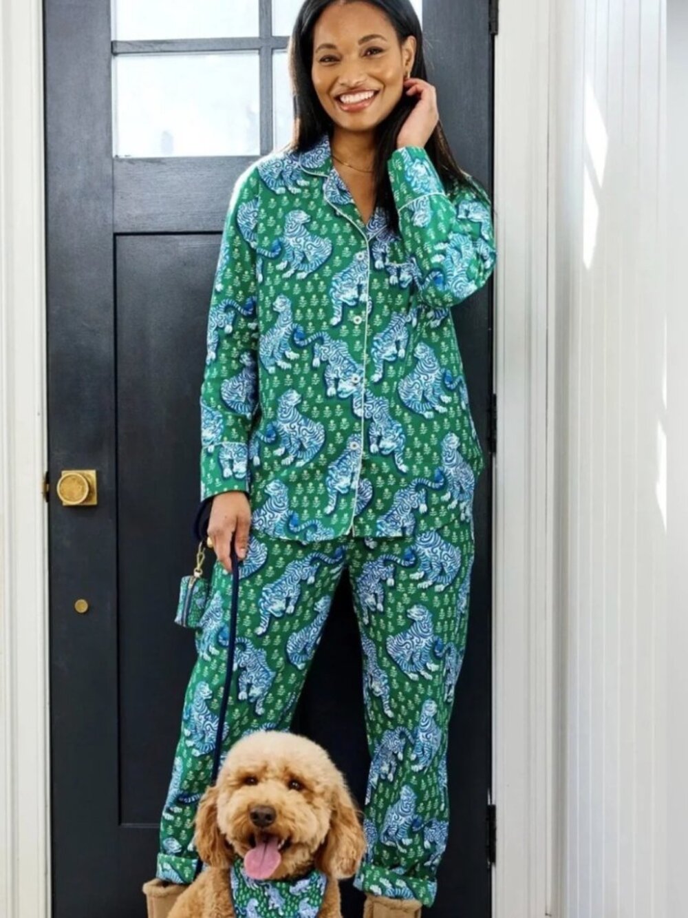Printfresh Tiger Queen Jade Green & Blue Tiger-Print Pajama Set Size XS